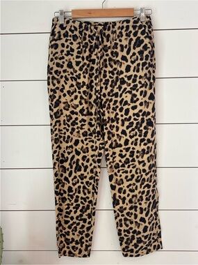 Zara Leopard‎ Print Drawstring Pants - Tan & Black